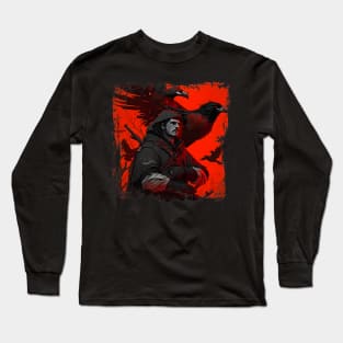 Raven Man Diablo BRZRKR a Witcher on Red Moon Long Sleeve T-Shirt